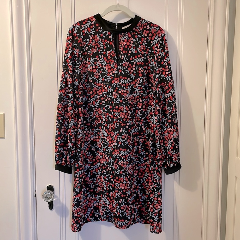 LOFT dress with neck cutout and velvet trim, like new